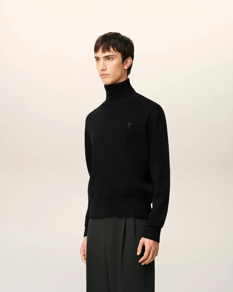 Pull Noir Col Roulé Ami De Coeur En Laine