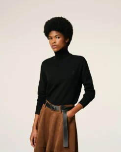 Pull Noir Col Roulé Ami De Coeur En Laine