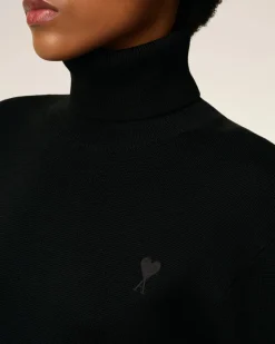 Pull Noir Col Roulé Ami De Coeur En Laine