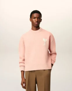 Pull Rose Col Rond Ami De Coeur En Alpaga