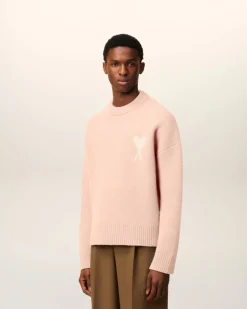 Pull Rose Col Rond Ami De Coeur En Alpaga