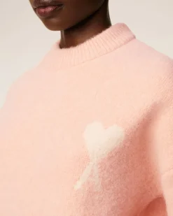 Pull Rose Col Rond Ami De Coeur En Alpaga