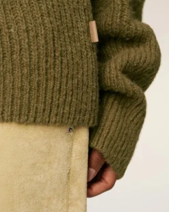 Pull Vert Col Cheminée En Laine