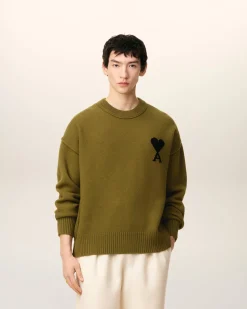 Pull Vert Col Rond Ami De Coeur En Laine