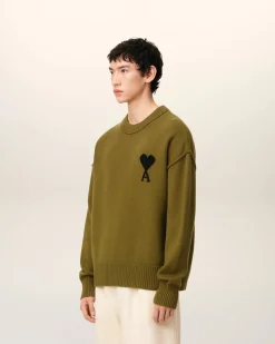 Pull Vert Col Rond Ami De Coeur En Laine