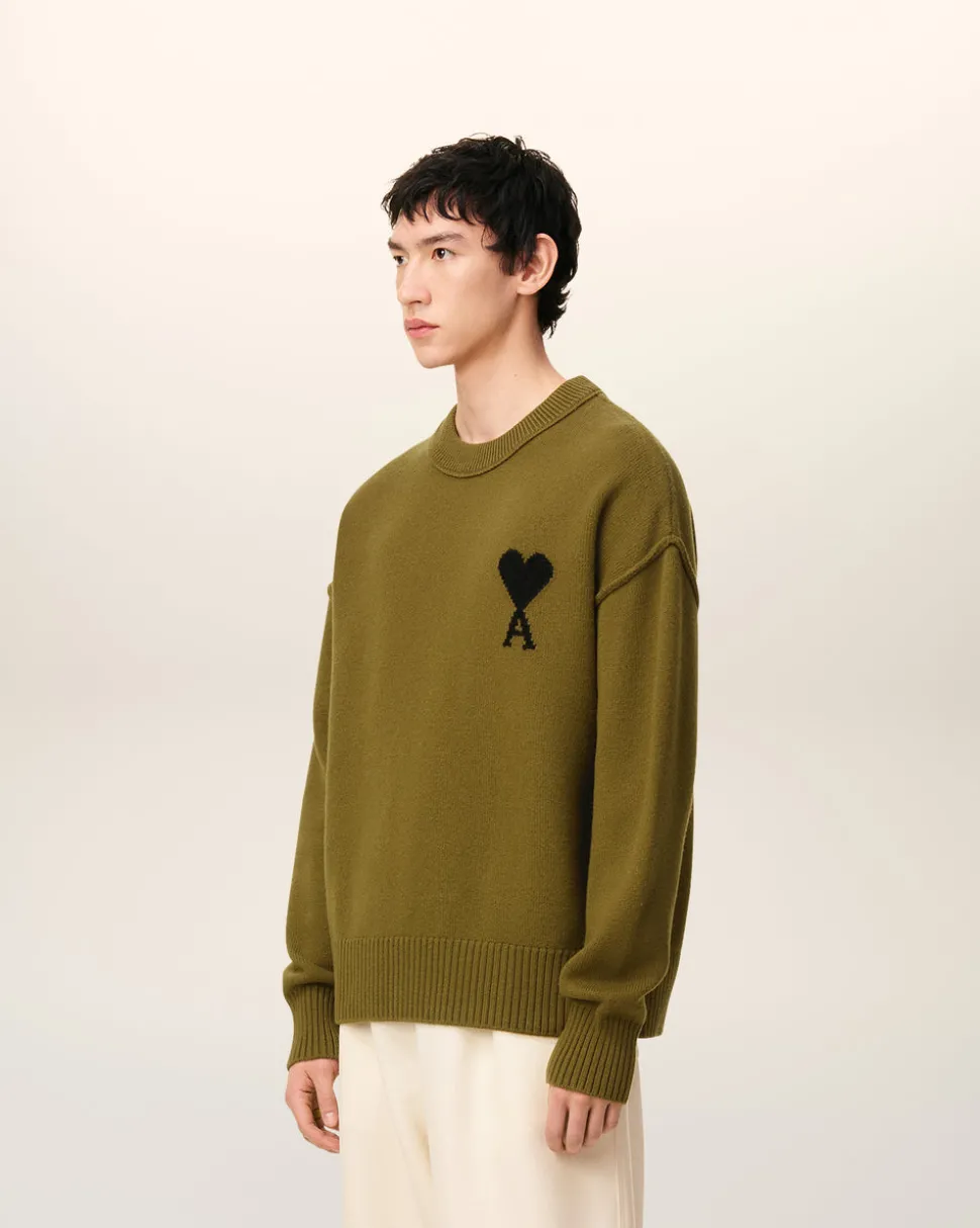 Pull Vert Col Rond Ami De Coeur En Laine