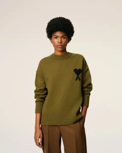 Pull Vert Col Rond Ami De Coeur En Laine