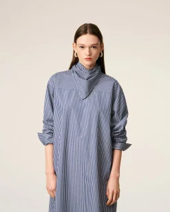 Robe Bleue Midi Bandana En Coton