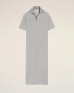 Robe Polo Grise Longue Manches Courtes En Coton