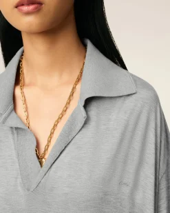 Robe Polo Grise Longue Manches Courtes En Coton