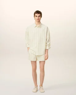 Short Beige Rayé En Coton