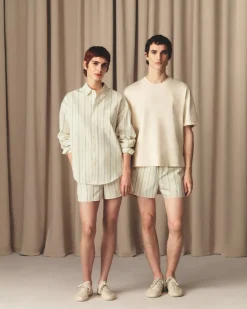 Short Beige Rayé En Coton