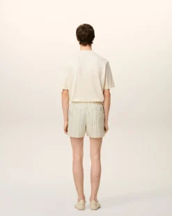 Short Beige Rayé En Coton
