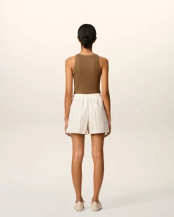 Short Beige Rayé En Coton