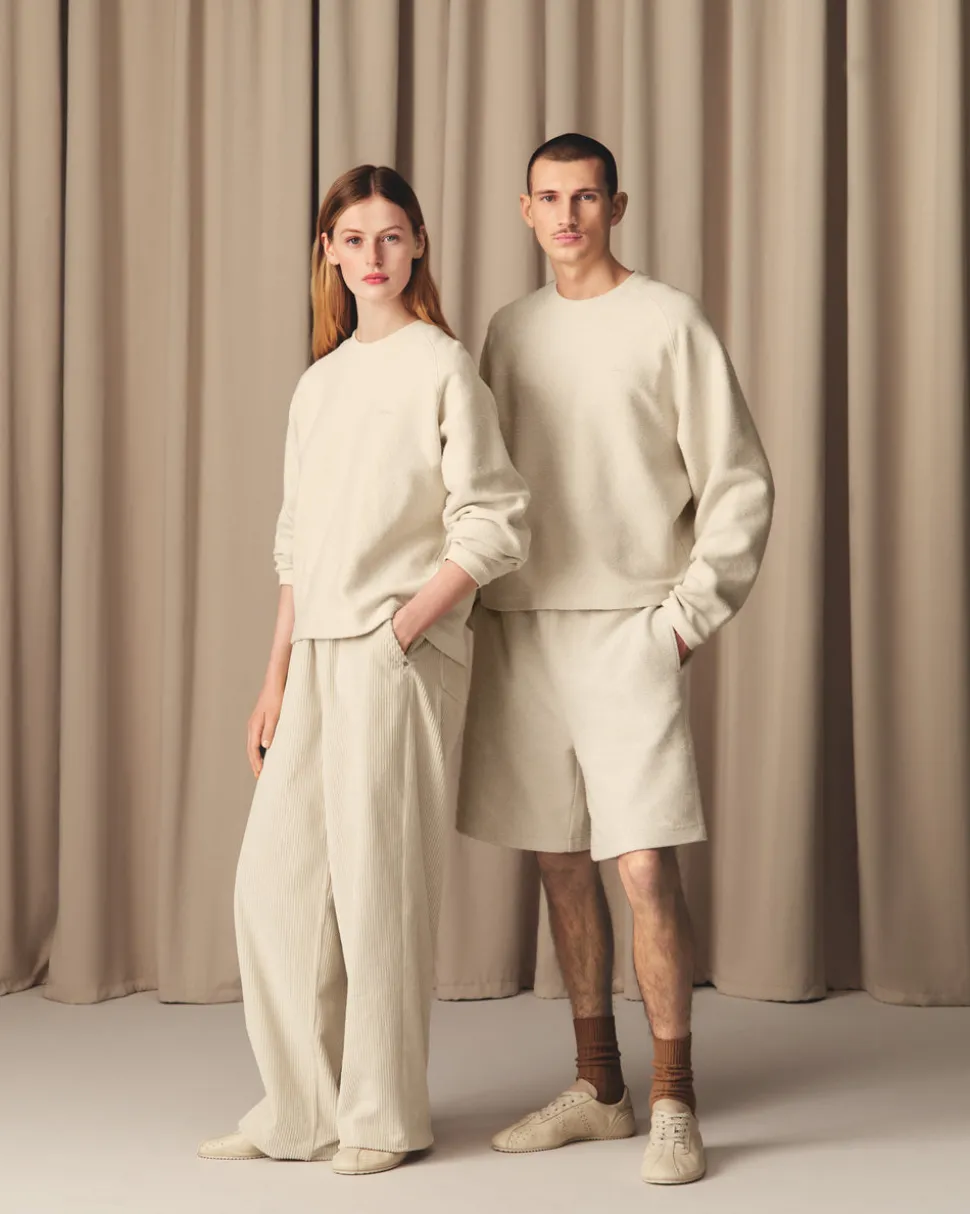 Sweatshirt Blanc Col Rond Manches Raglan En Coton