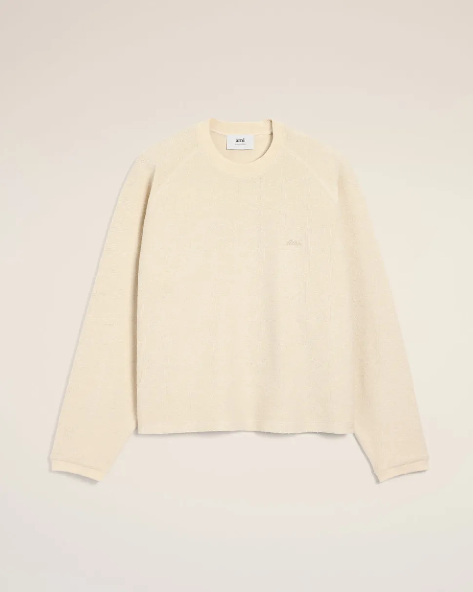 Sweatshirt Blanc Col Rond Manches Raglan En Coton