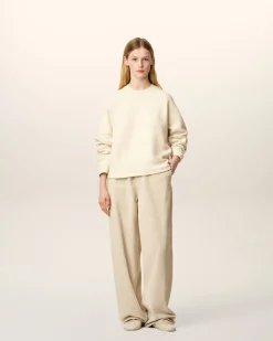 Sweatshirt Blanc Col Rond Manches Raglan En Coton