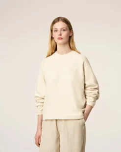 Sweatshirt Blanc Col Rond Manches Raglan En Coton