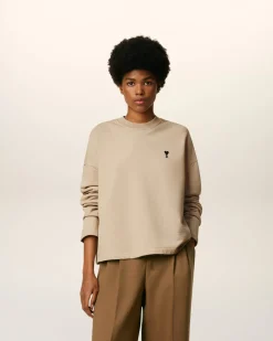 Sweatshirt Beige Ami De Coeur Contrasté En Coton
