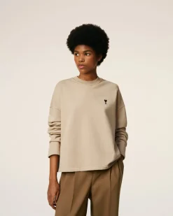 Sweatshirt Beige Ami De Coeur Contrasté En Coton
