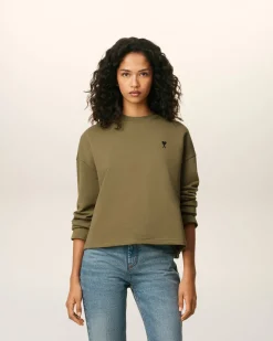 Sweatshirt Vert Ami De Coeur Contrasté En Coton