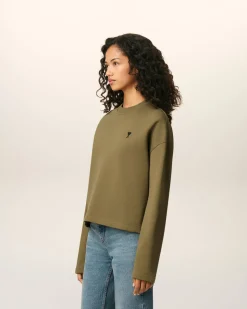 Sweatshirt Vert Ami De Coeur Contrasté En Coton