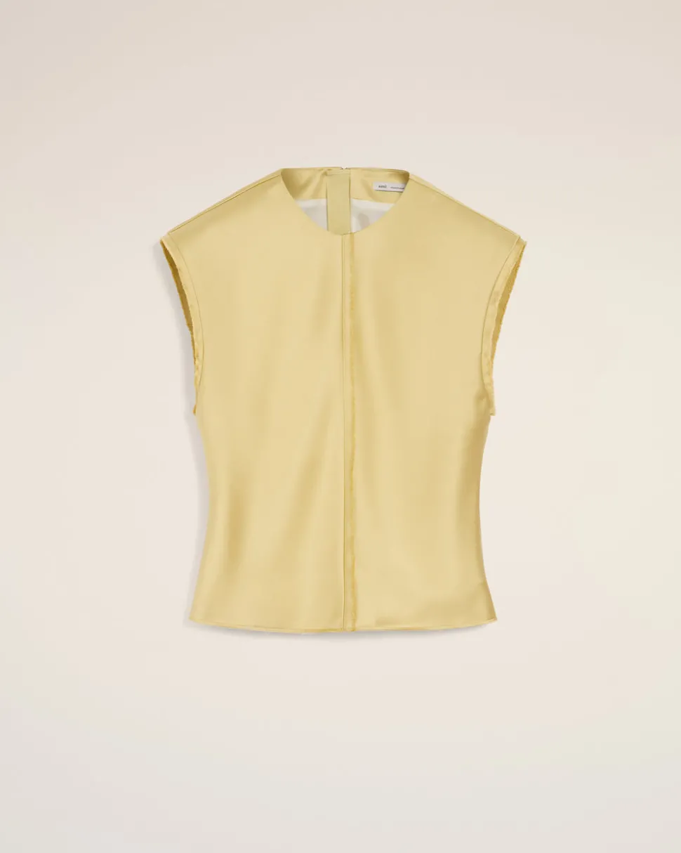 Top Vert Sans Manches En Satin