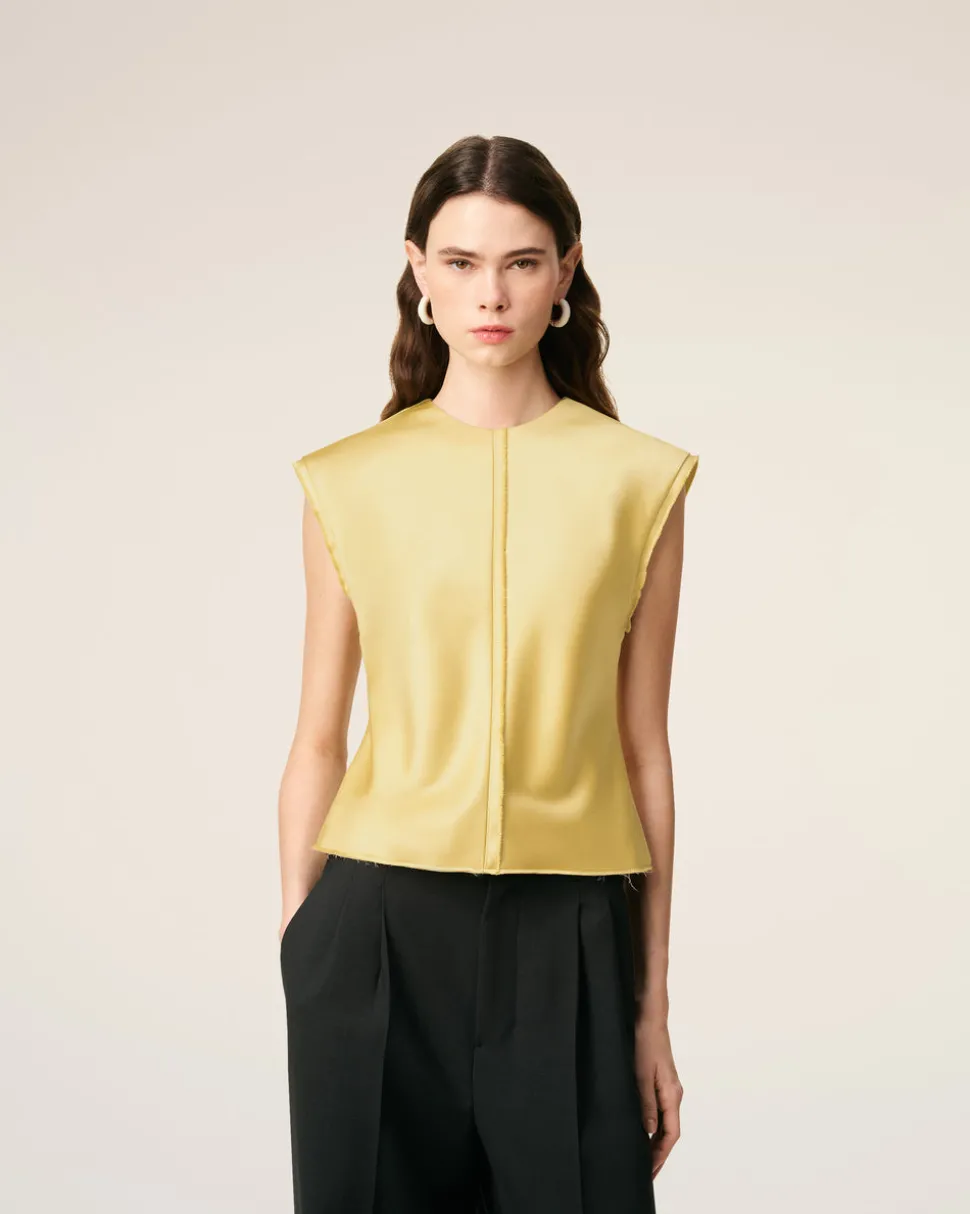 Top Vert Sans Manches En Satin