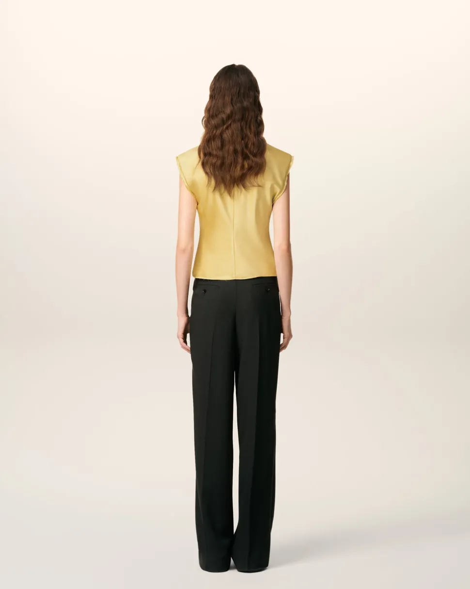 Top Vert Sans Manches En Satin