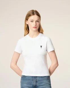 T-shirt Blanc Ami De Coeur Croppé En Coton