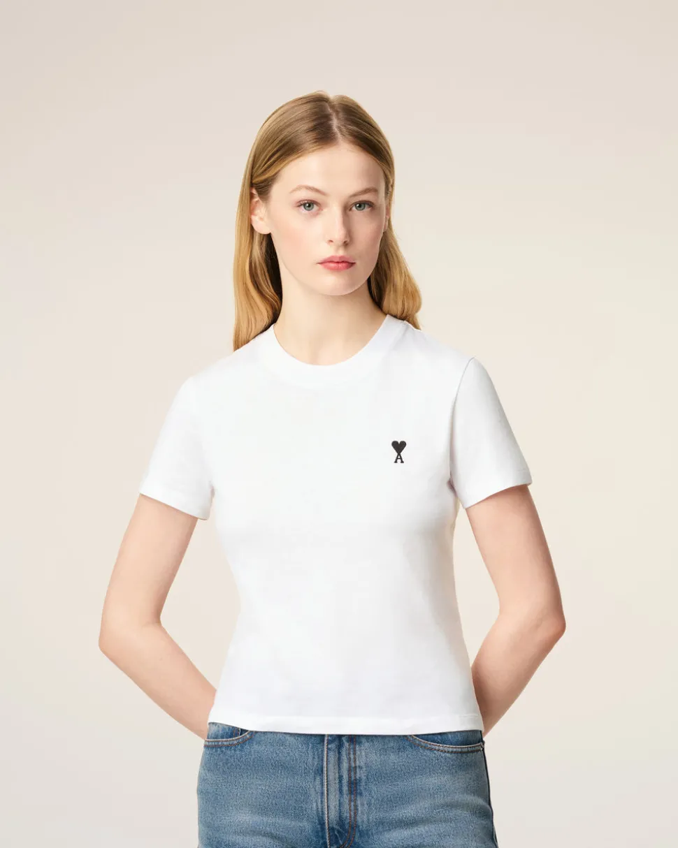 T-shirt Blanc Ami De Coeur Croppé En Coton