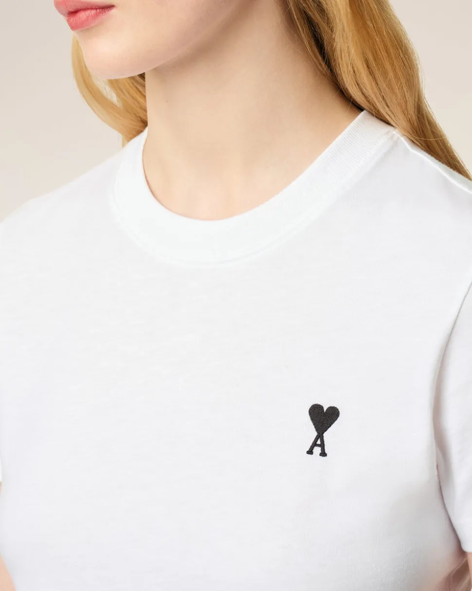 T-shirt Blanc Ami De Coeur Croppé En Coton