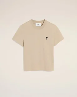 T-shirt Beige Ami De Coeur Croppé En Coton