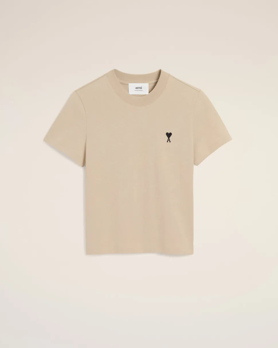 T-shirt Beige Ami De Coeur Croppé En Coton