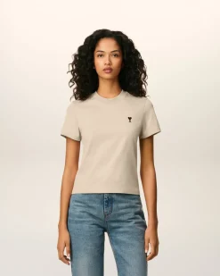 T-shirt Beige Ami De Coeur Croppé En Coton