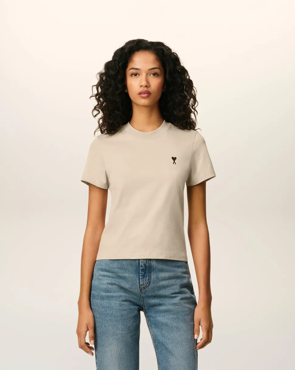 T-shirt Beige Ami De Coeur Croppé En Coton