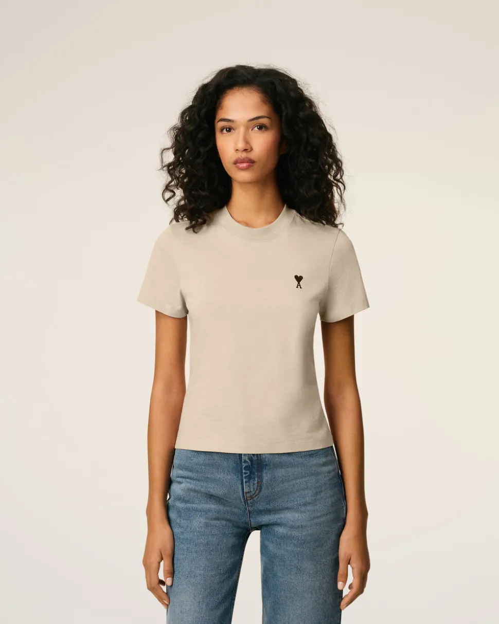 T-shirt Beige Ami De Coeur Croppé En Coton