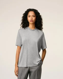 T-shirt Gris Manches Courtes En Coton