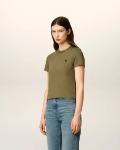 T-shirt Vert Ami De Coeur Croppé En Coton