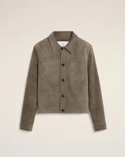 Veste Beige Boutonnée En Cuir