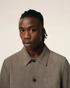 Veste Beige Boutonnée En Cuir