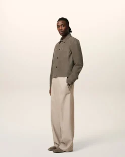 Veste Beige Boutonnée En Cuir