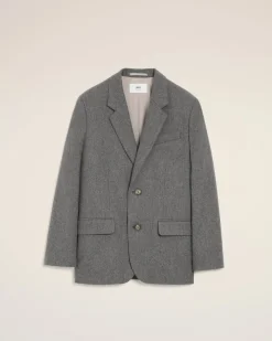 Veste Grise Ample Deux Boutons En Laine