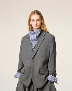 Veste Grise Ample Deux Boutons En Laine