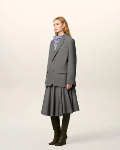 Veste Grise Ample Deux Boutons En Laine