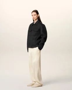 Veste Grise Trucker En Laine