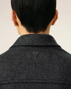 Veste Grise Trucker En Laine