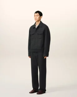 Veste Grise Trucker En Laine