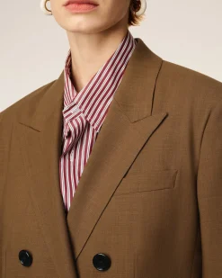 Veste Marron Croisée 6 Boutons En Laine