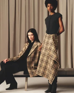 Veste Marron Loose Croisée A Carreaux En Laine